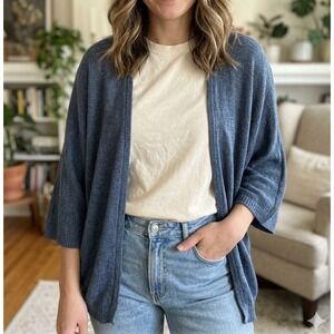 Made in Italy Blue Modal Blend Open Front Dolman Sleeve Cardigan Sweater OS